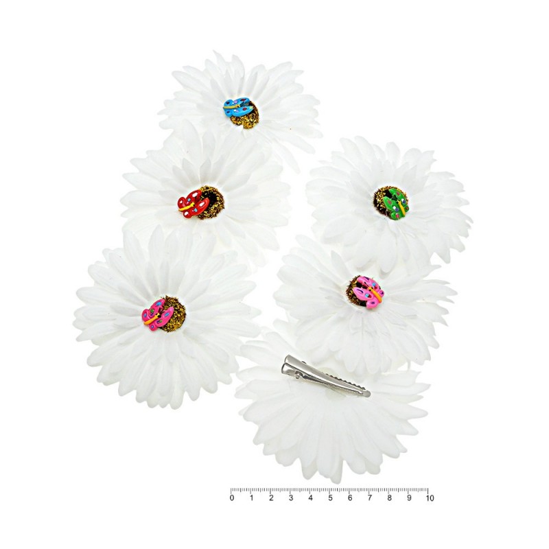 Набор заколок-уточек с ромашками 10см белый (4769)