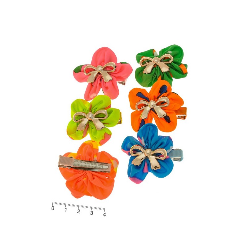 Набор заколок-уточек с бантиками 4см разноцветный (6943)