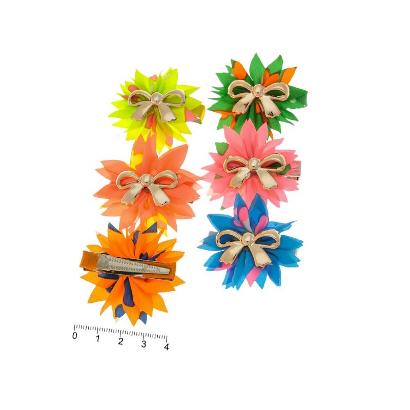 Набор заколок-уточек с бантиками 4см разноцветный (6944)