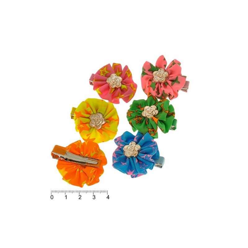 Набор заколок-уточек с бантиками 4см разноцветный (6971)