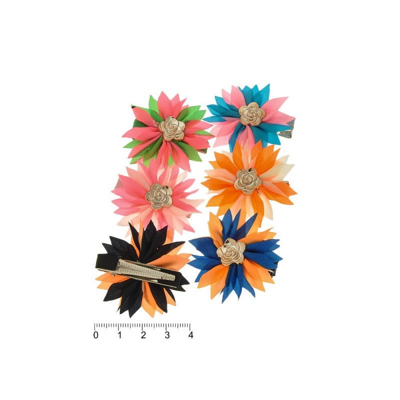 Набор заколок-уточек с бантиками 4см разноцветный (6977)