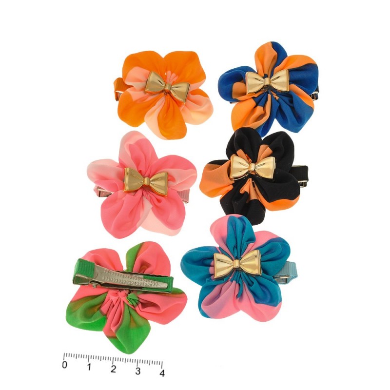 Набор заколок-уточек с бантиками 4см разноцветный (6996)