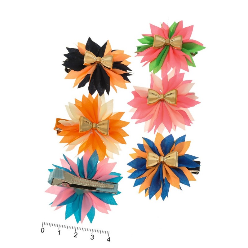 Набор заколок-уточек с бантиками 4см разноцветный (6997)