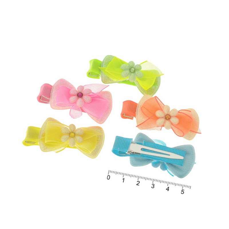 Набор заколок-уточек с бантиками 5.5см разноцветный (7361)