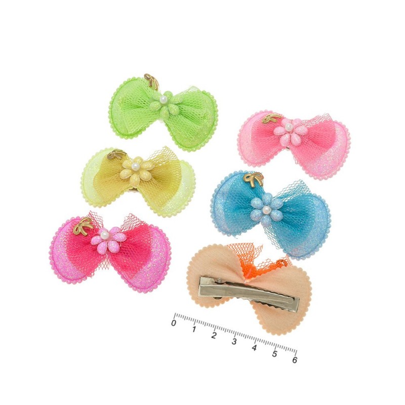 Набор заколок-уточек с бантиками 6см разноцветный (9024)