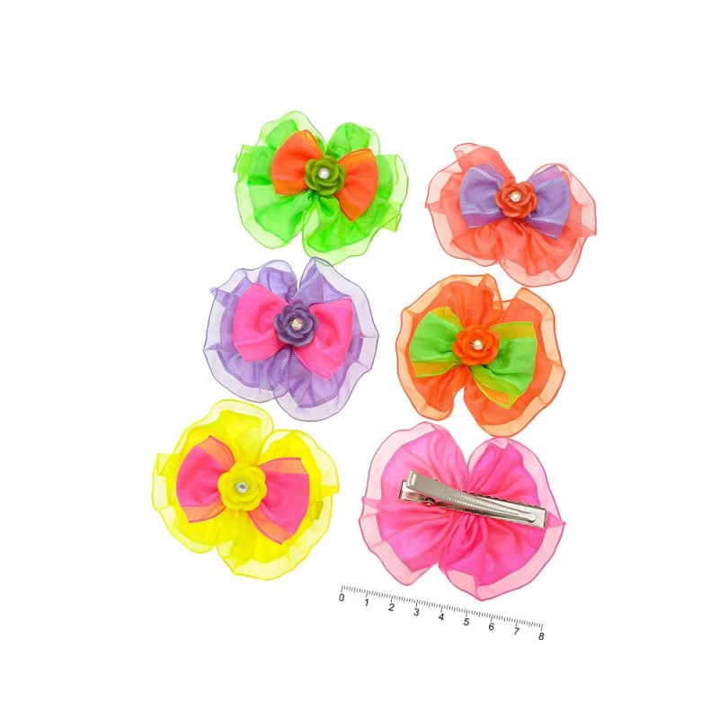 Набор заколок-уточек с бантиками 8см разноцветный (9901)