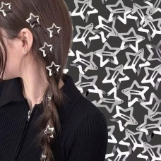 (10-31561) Набор заколок-хлопушек Звезда для волос 3.1см серебристый