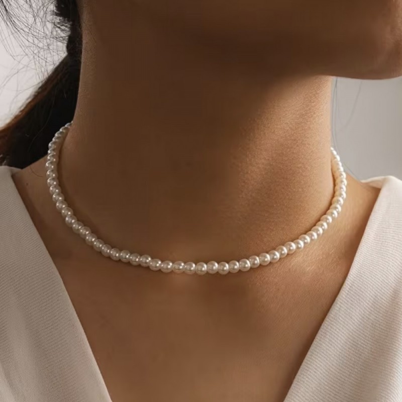 Подвеска на шею из жемчужных бусин белого цвета 36+7.5см (31815)