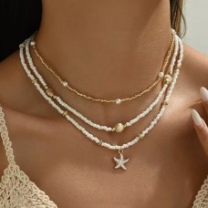 Набор подвесок на шею из жемчужных бусин белого цвета 3шт (31816)