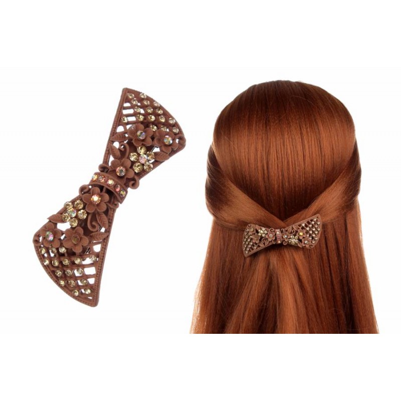 Заколка для волос оригинальной формы с цветами и стразами