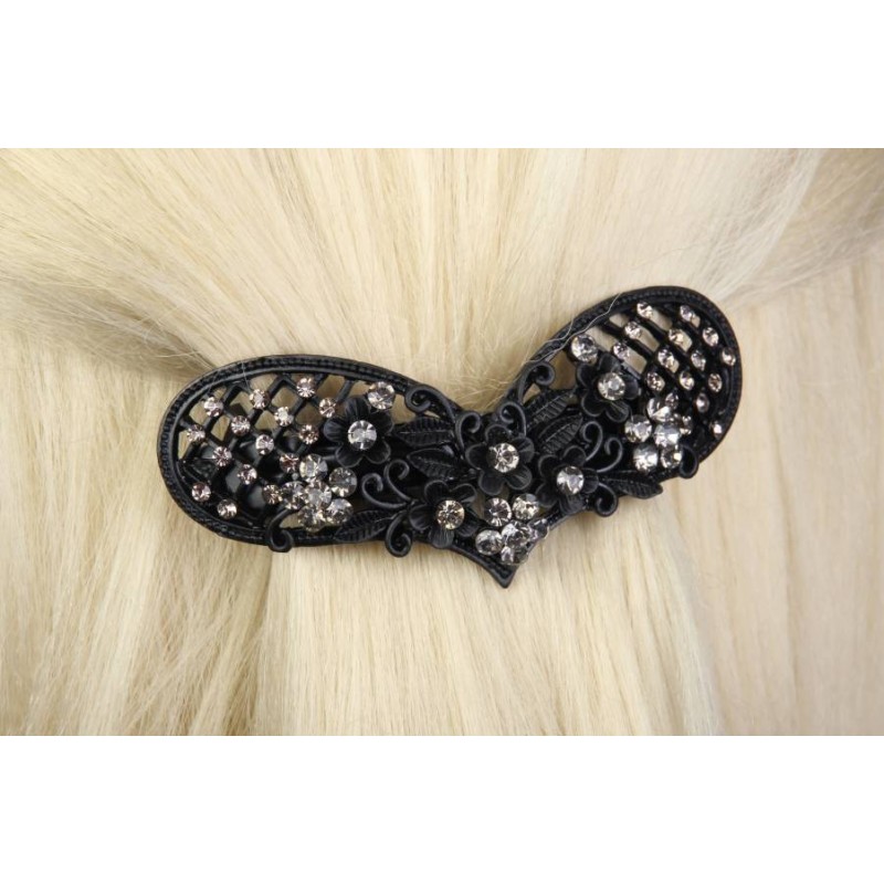 Заколка для волос оригинальной формы со стразами и бусинами