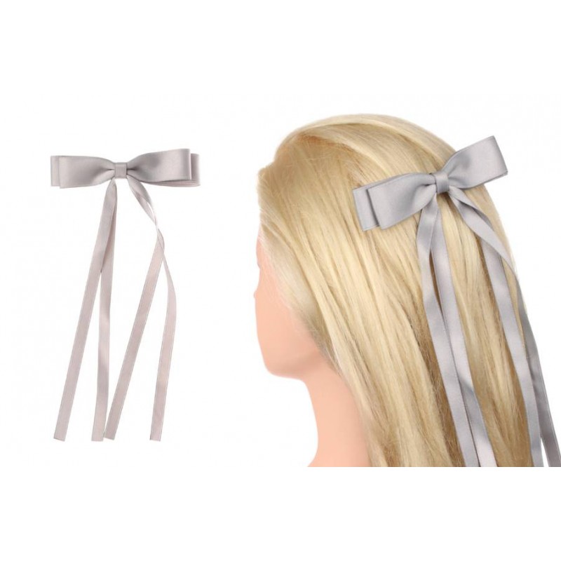 Заколка автоматическая бант серая 1-211139