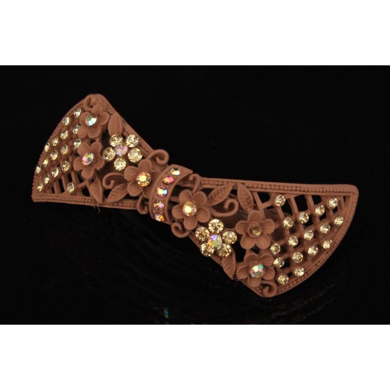 Заколка для волос оригинальной формы с цветами и стразами