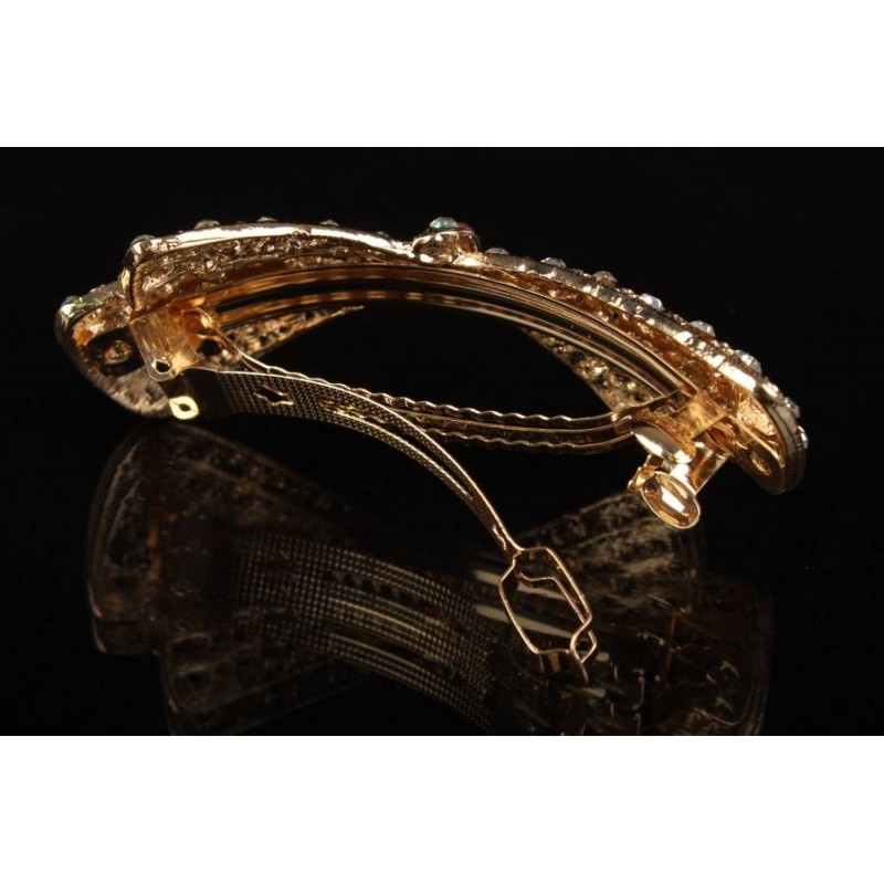 Заколка автоматическая под золото в виде бантика украшенная стразами