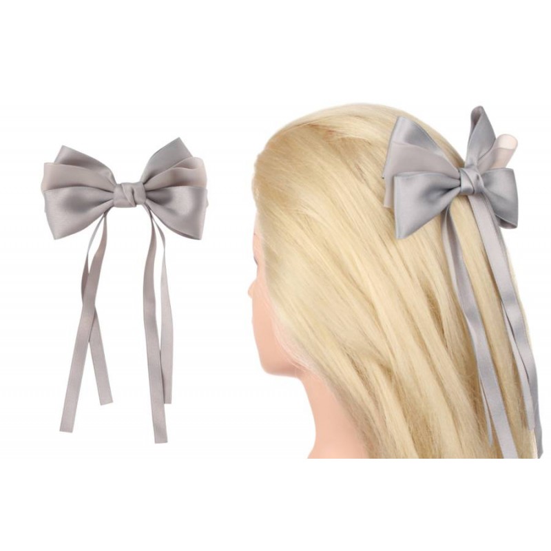 Заколка автоматическая бант серая 1-211177