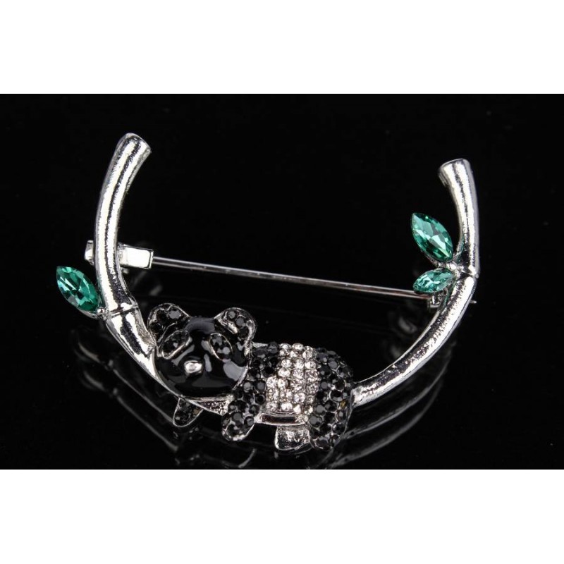 Брошь в виде панды на ветке черная