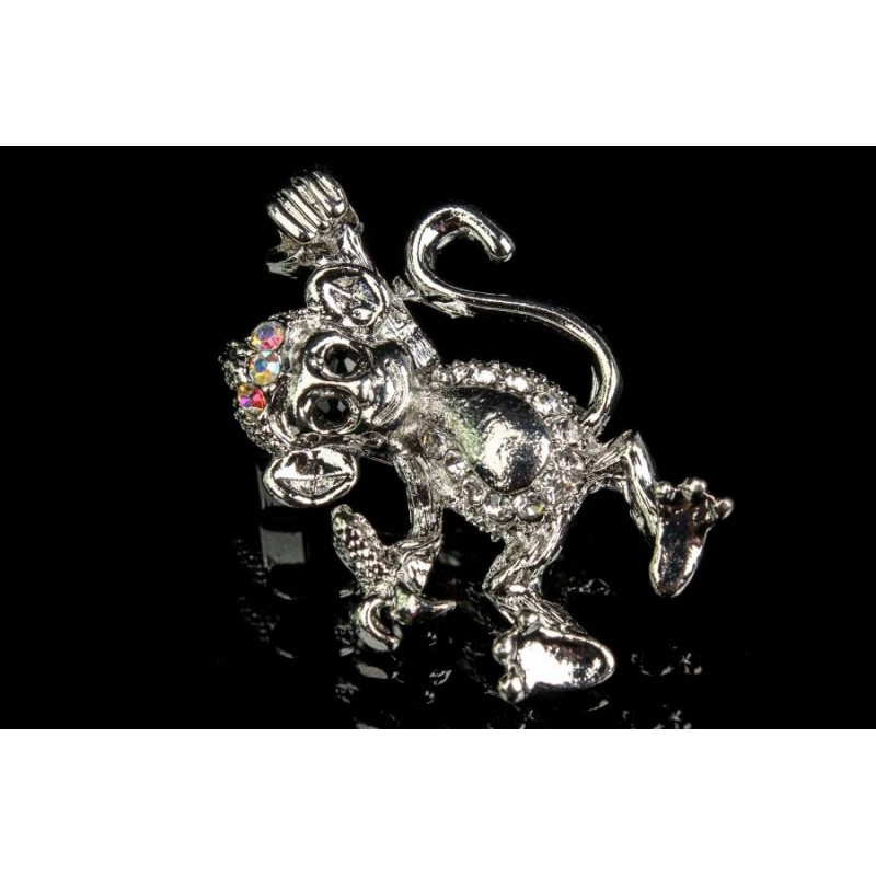 Брошь в виде обезьянки декорированная стразами