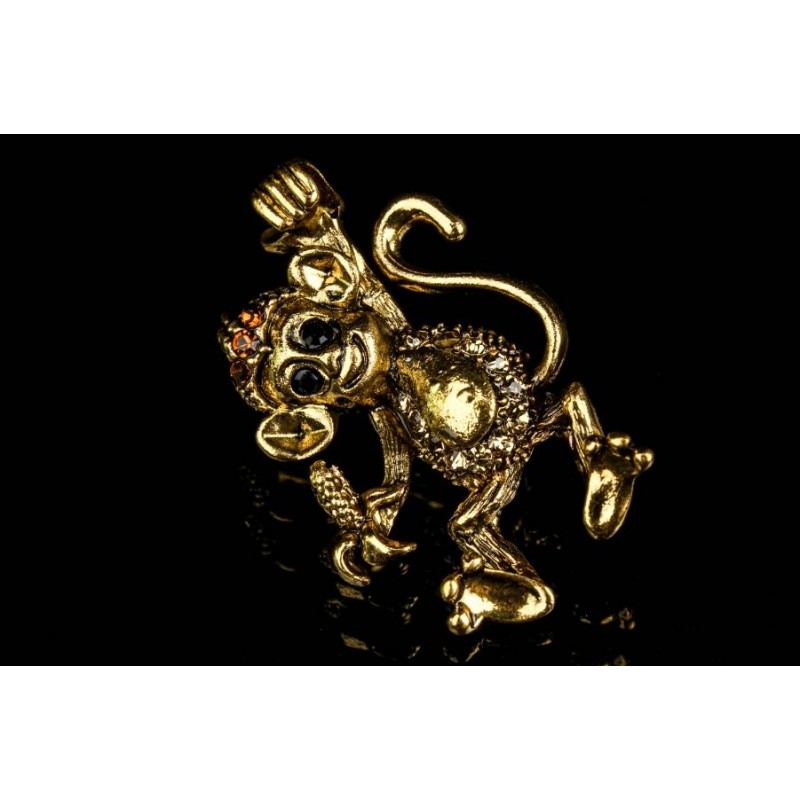 Брошь в виде обезьянки декорированная стразами