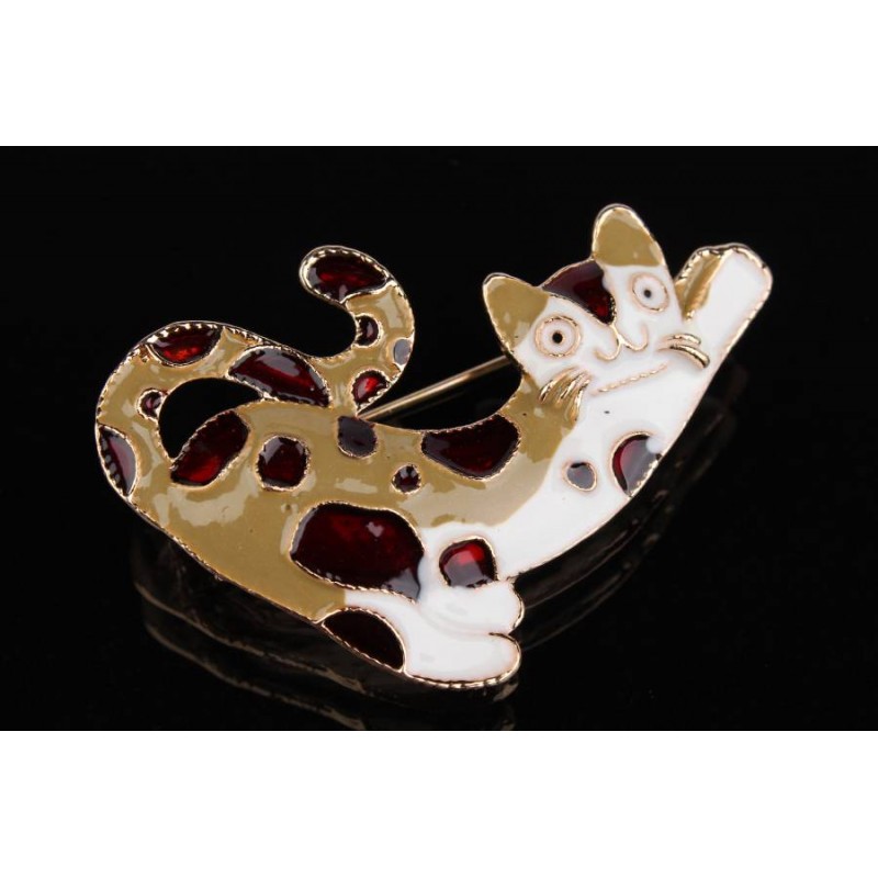 Брошь в виде кота коричневая