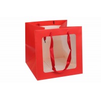 Подарочный пакет с окном красный  (25х25х25см) 31-12267